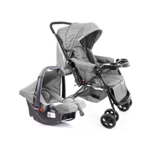 Carrinho de Bebê + Bebê Conforto Cosco - Cinza Rajado